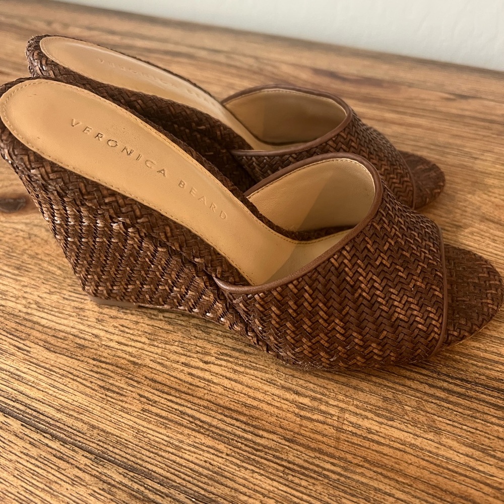Veronica Beard Dali Brown Raffia Woven Women's Wedges